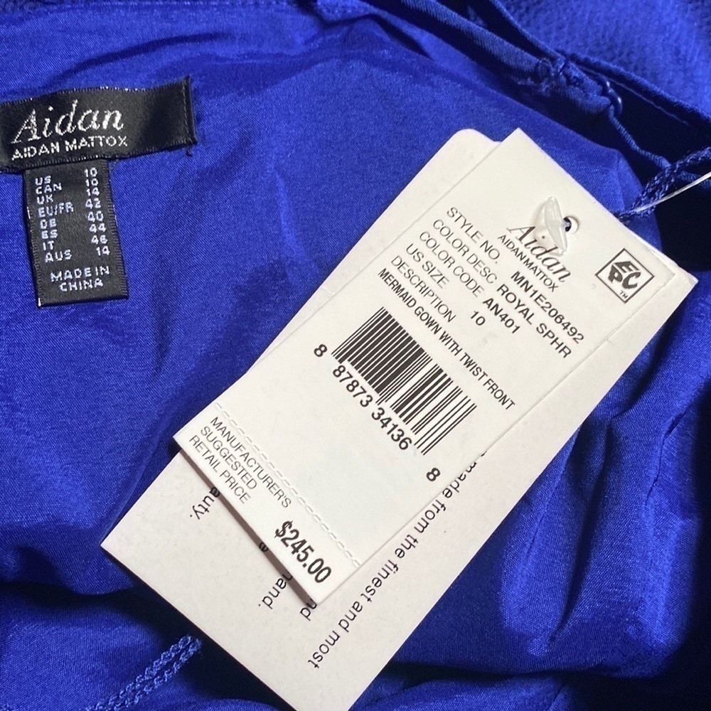 AIDAN BY AIDAN MATTOX Satin Twist-Front Cutout Gown in True Blue - Picture 4 of 4
